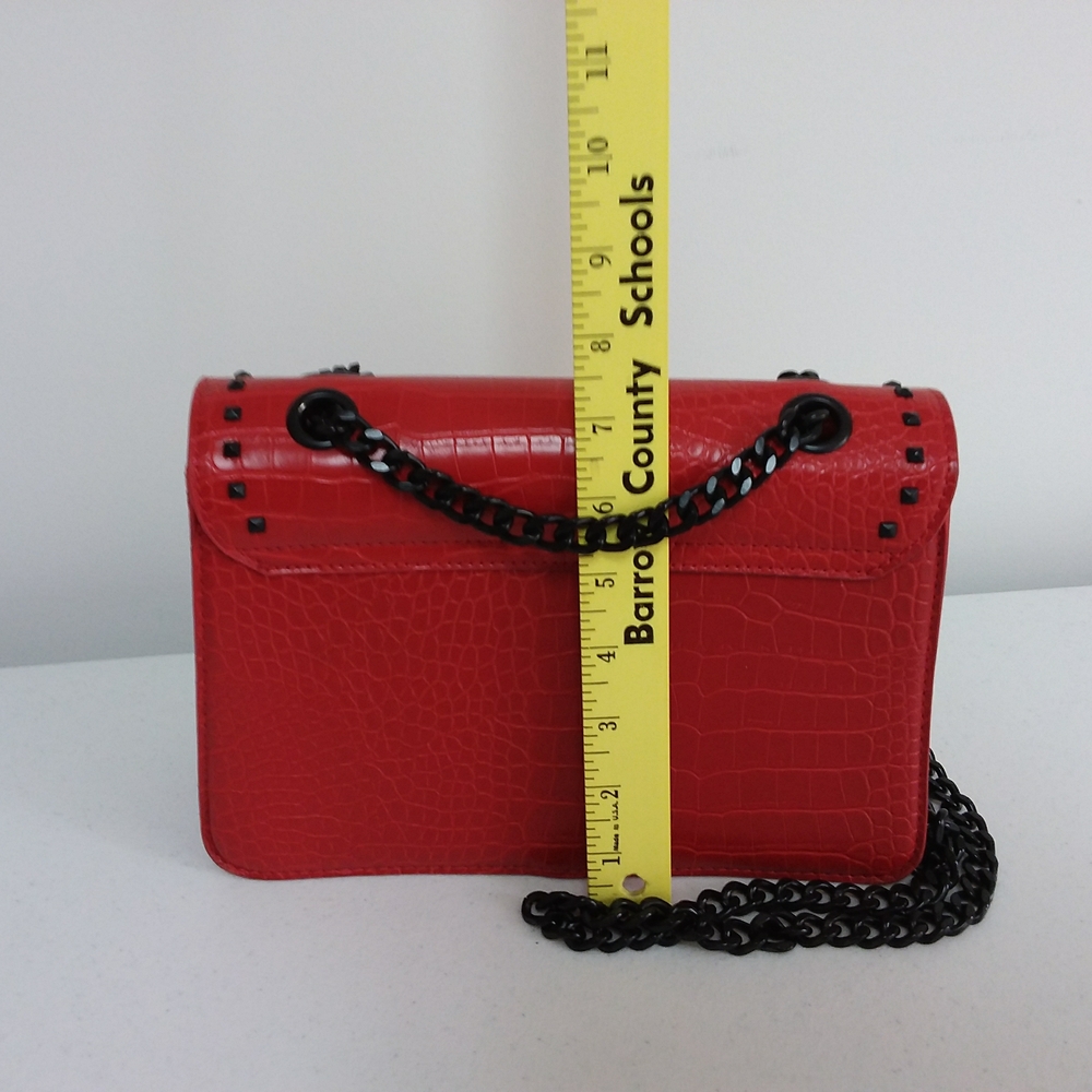 Badgley Mischka Red Croc-Embossed Shoulder Bag - Picture 5 of 9